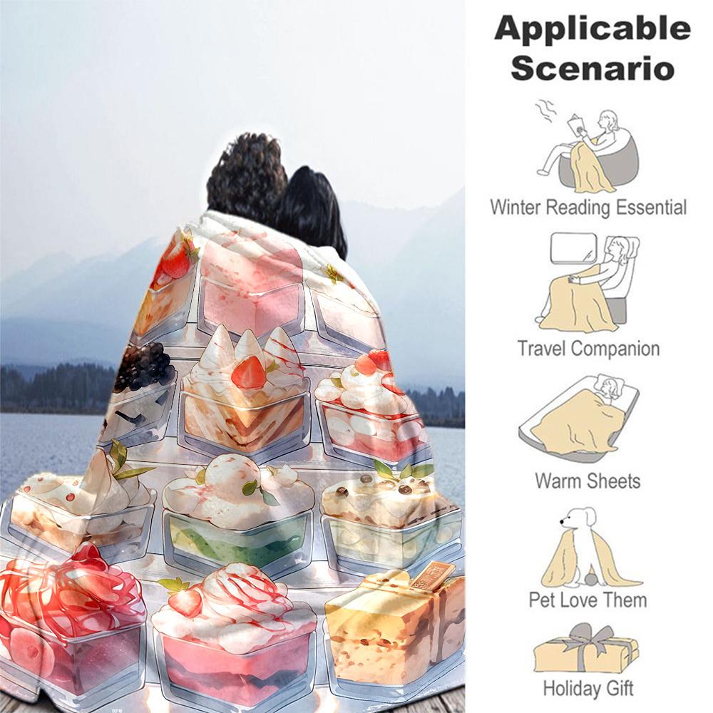 1pc dessert cake Outdoor Flannel Blanket Soft Warm All-Season Throw for Sofa Bed Car Camping Office, Cozy Gift Idea1238S