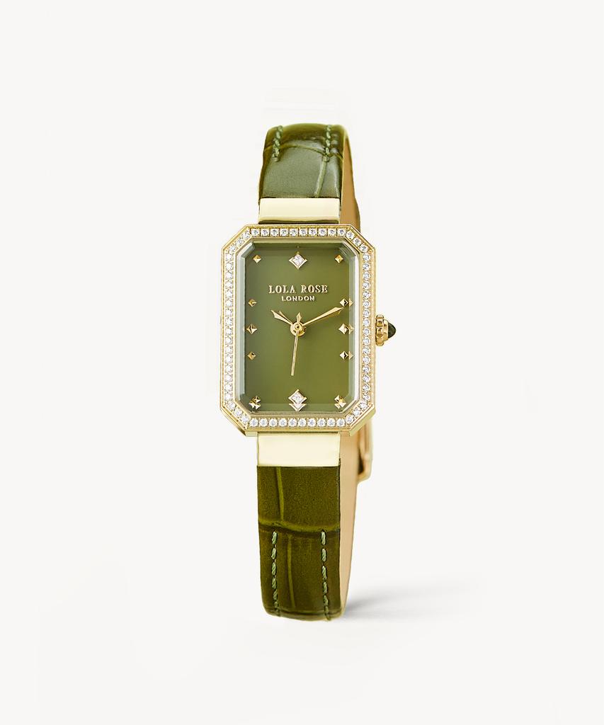 Lollalojeu Ms. Lola Green Onyx Zirconia Leather Wristwatch