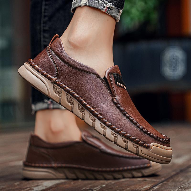 Fashion Mens Soft Leather Loafers Outdoor Vintage Classic Boat Driving Shoes High Quality Fashion Anti-slip Flats Male Casual Footwear