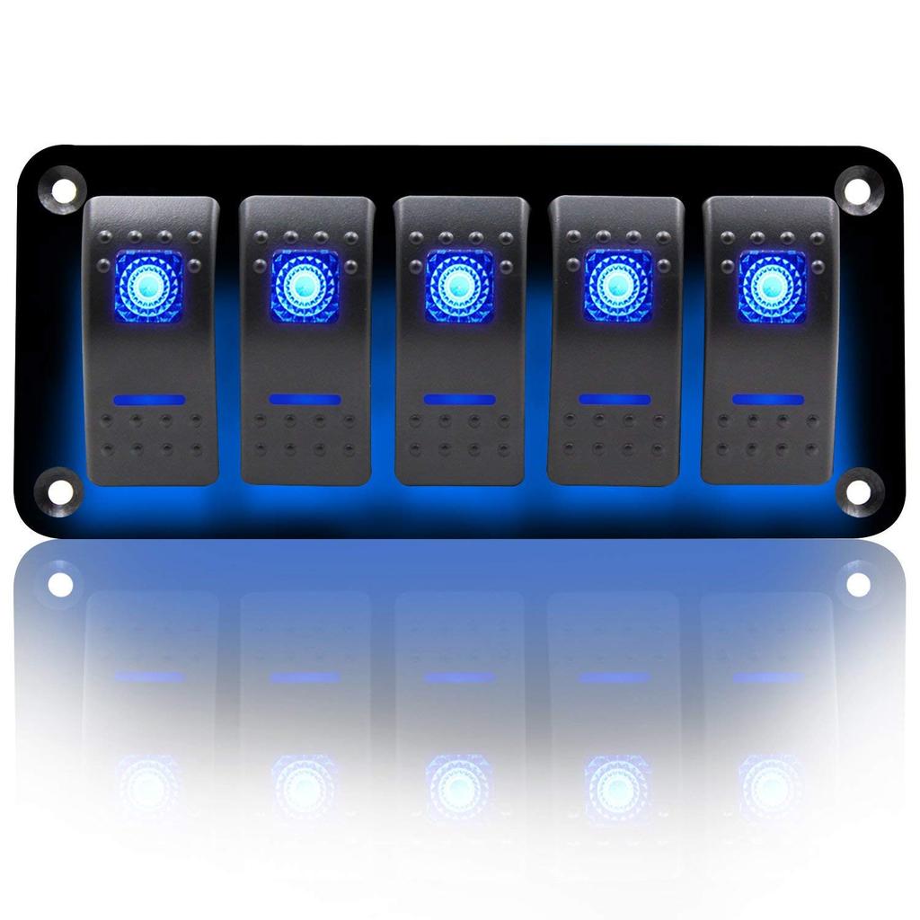 zmayastar 5-Way Waterproof Boat Switch Panel, 12-24V DC, for Cars, Ships, and Marine Use, Model SP-CYKG-01