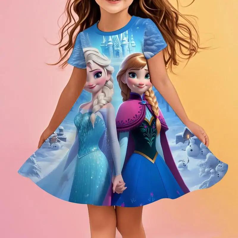 Disney Frozen Princess Elsa Girls Summer Dress Anime Kids Dresses Clothes Skirt Fashion Casual Outfit