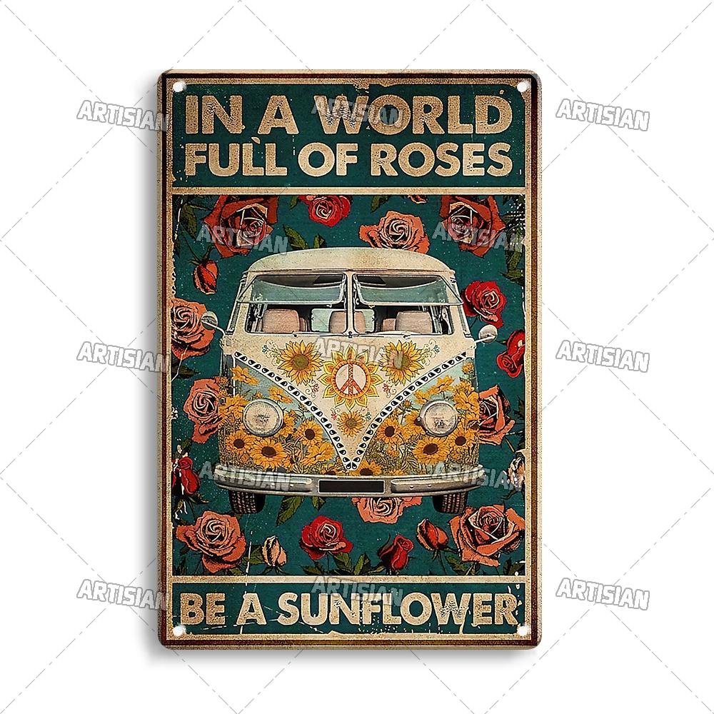 Artisian Gypsy Metal Plate Hippie Tin Plaque GIRL SUNFLOWER Decorative Sign Wall Decor Garage Bar Pub Club Hotel Kitchen Home