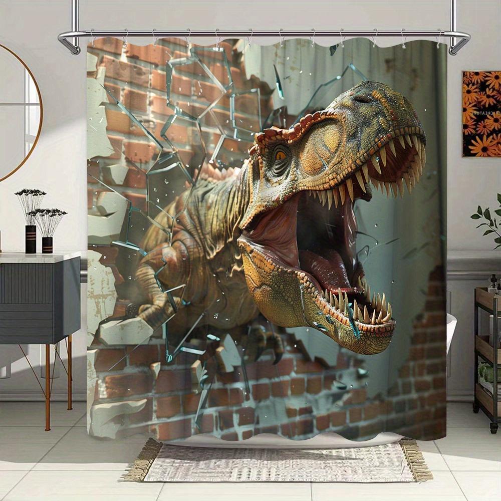 

3D Dinosaur Bursting Through Wall Waterproof Shower Curtain For Modern Bathroom Decor, Stylish And Durable, Perfect For Home Use W60H190(CM)-1 Pcs