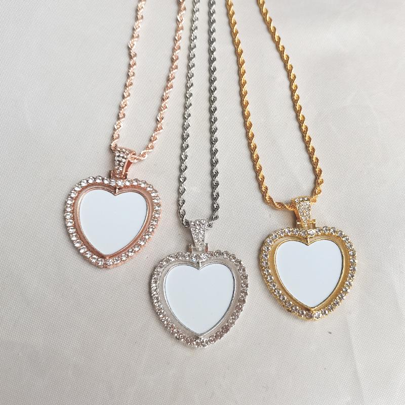 Double-Sided Rotating Rhinestone Hollow Necklace with Personalized Print