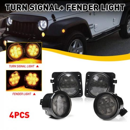 For Jeep Wrangler JK 2007-18 Turn Signal Lights Amber LED Blinker Smoked EOA