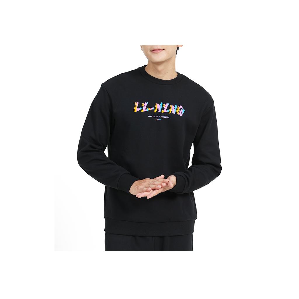 Li Ning Solid Color Round Neck Logo Casual Knitted Sports Long Sleeve Sweatshirt Unisex Sweatshirt Black AWDTE03-1