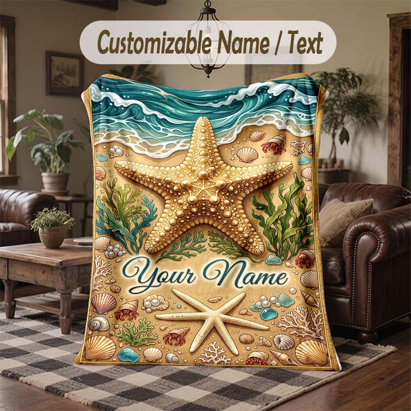 Mermaid Theme Throw Blanket Custom Name Text Personalized Blanket Soft Cozy Blanket for Home Sofa Bed