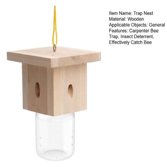 Yousheng Carpenter Bee Trap Nest, Outside Hanging Bee Catcher, Wood And Glass Jar Design, Effective Carpenter Bee Removal for Home Yard
