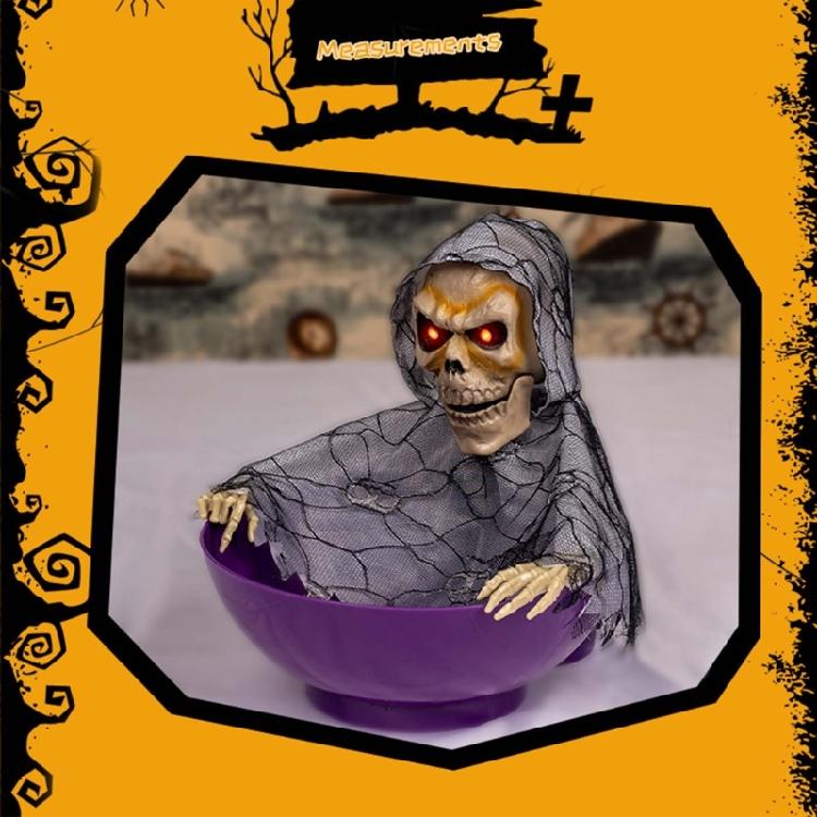 Spooky Motion Activated Skeleton Candy Holder with Light Up Red Eyes
