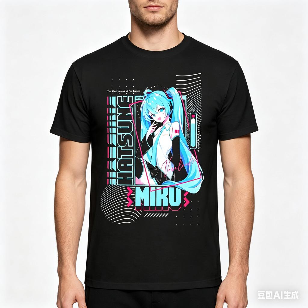 Unisexs Anime Hatsune Miku T Shirt Round Neck Pure Cotton Short Sleeve Tee Shirt Loose Fit Streetwear Clothes Fashion Tshirt