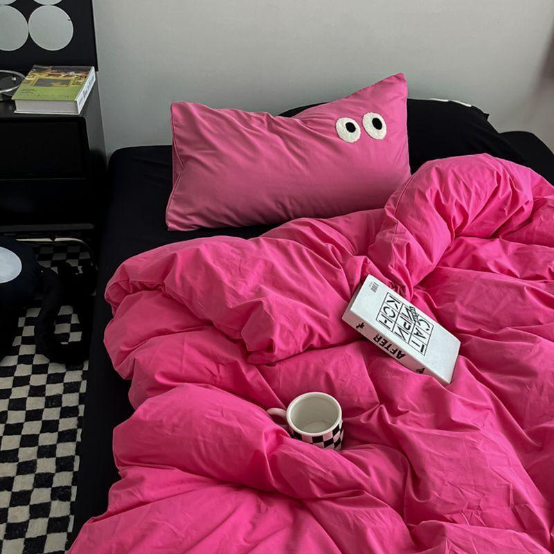 Ins  Big Eyes Cowboy Blue Solid Color Beding Set  Duvet Cover Bed Sheet Simple Dormitory Queen King Size