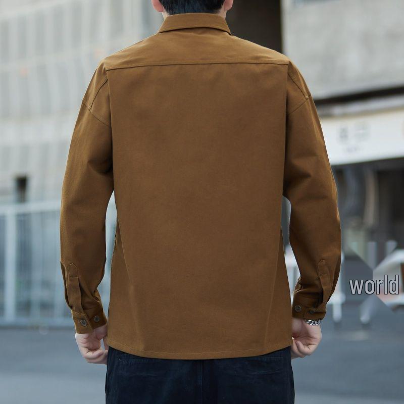 Men's Korean Style Long Sleeve Cotton Shirt - Loose Fit Casual Jacket Top for Spring & Autumn