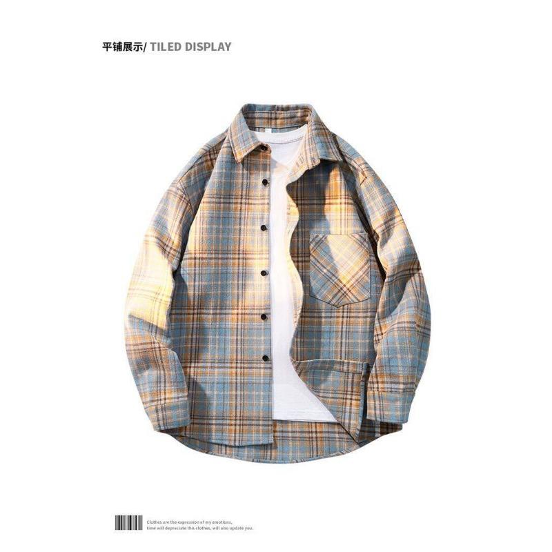 Men Plaid Loose Long Sleeve Casual Shirt Big Size Outerwear