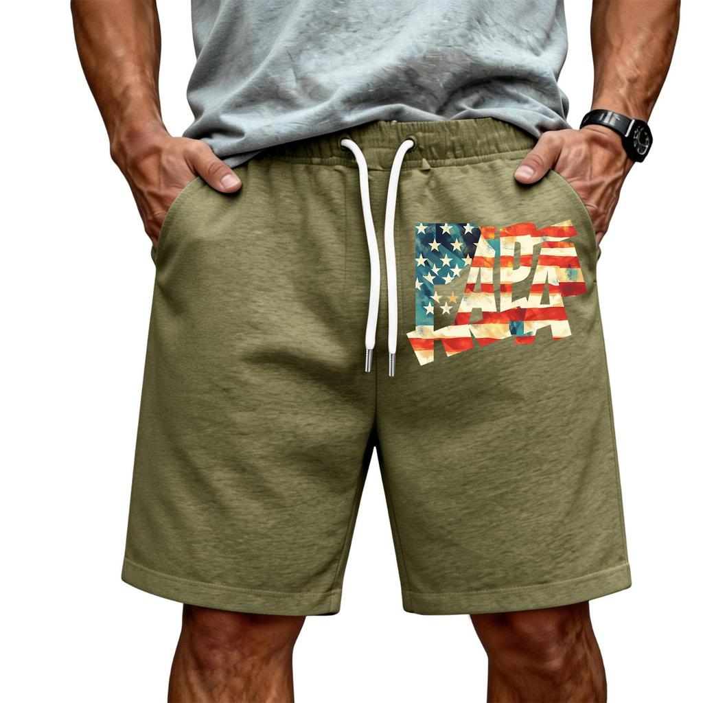 Men's Casual Drawstring Waist Shorts with Flag Print Lightweight Comfortable Fit Suitable for Daily Wear and Outdoor Activities