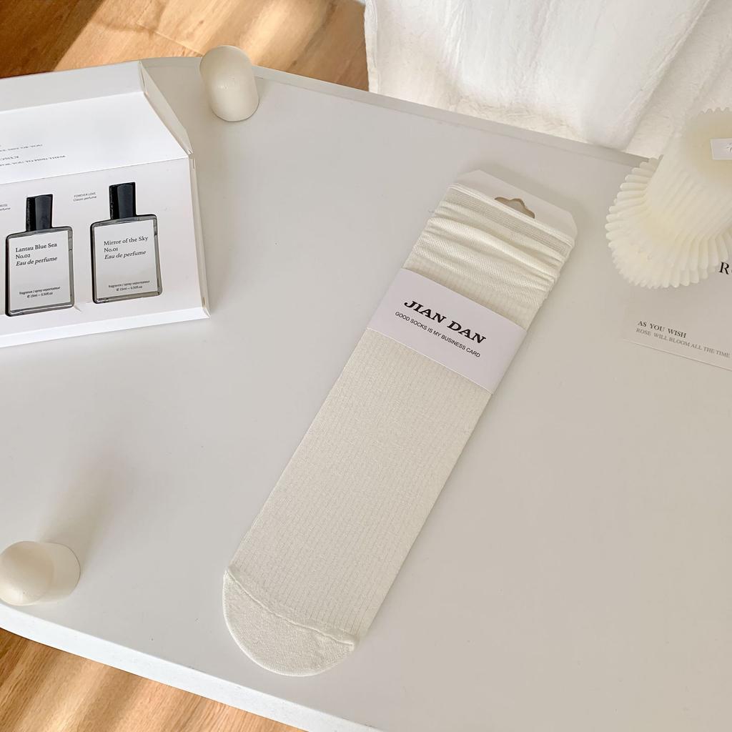 Bamboo Fiber Socks Stack Socks Thin Solid Color Mid-Leg Socks Cotton Stockings Style Summer