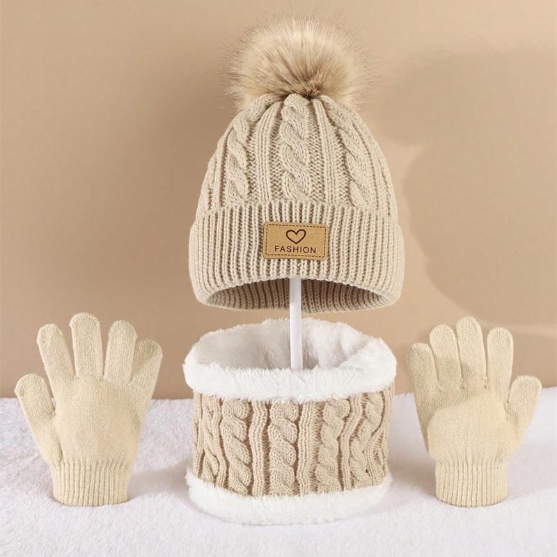 3 teile/satz kinder Winter Warme Einzel Ball Pompons Stricken Hut Schal Handschuhe Für Jungen Und Mädchen Warm Und Kalt-beweis Anzug