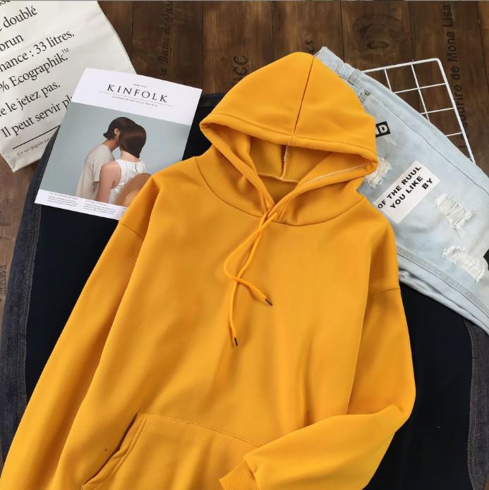 Plus Size Solid Color Korean Style Hooded Sweatshirt - Loose Mid-Length Pocket Jacket for Autumn/Winter