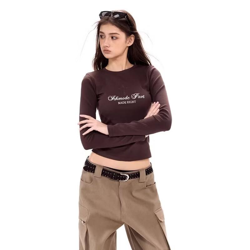 ICH MODE Women s Slim Fit Straight-Shoulder Long-Sleeve T-Shirt L