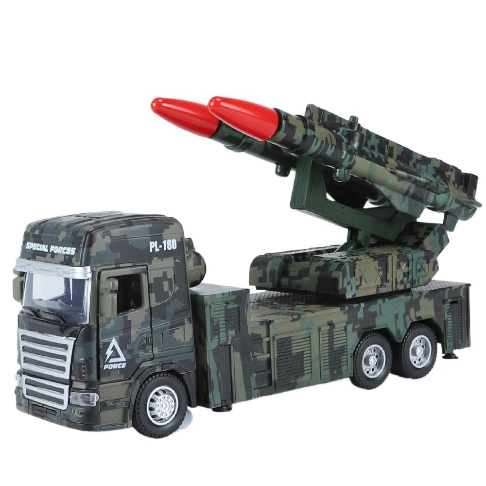 

1/32 PL-08 Ракетная пусковая установка грузовик военная модель транспортного средства с огнями и звуками, запускаемая ракета военная машина игрушки инерционный автомобиль подарок для мальчиков 1/32:22.5*17*11.5cm,Dual зелёный
