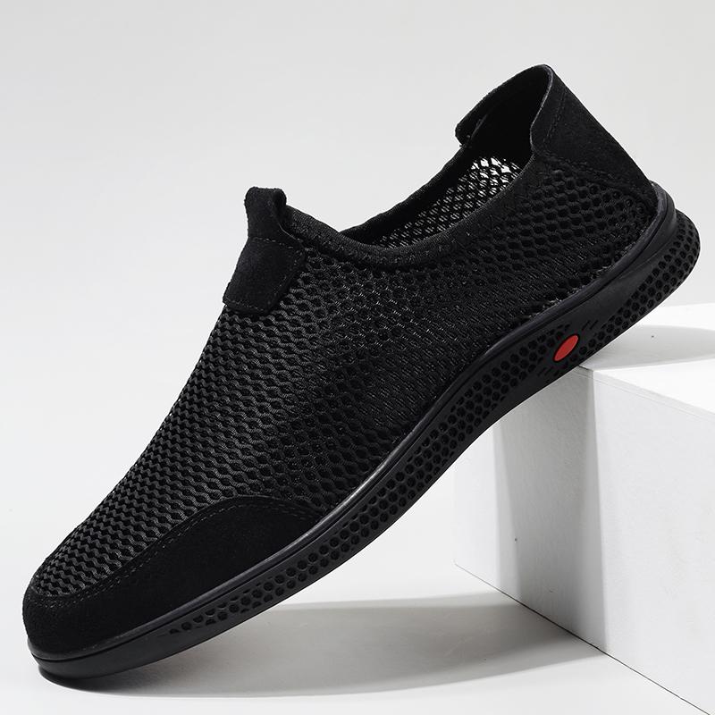 

Breathable Mesh Men Shoes Summer Lightweight Men s Loafers Hollow Out Walking Casual Shoes New Arrival Slip-On Driving Flats 45 чёрный
