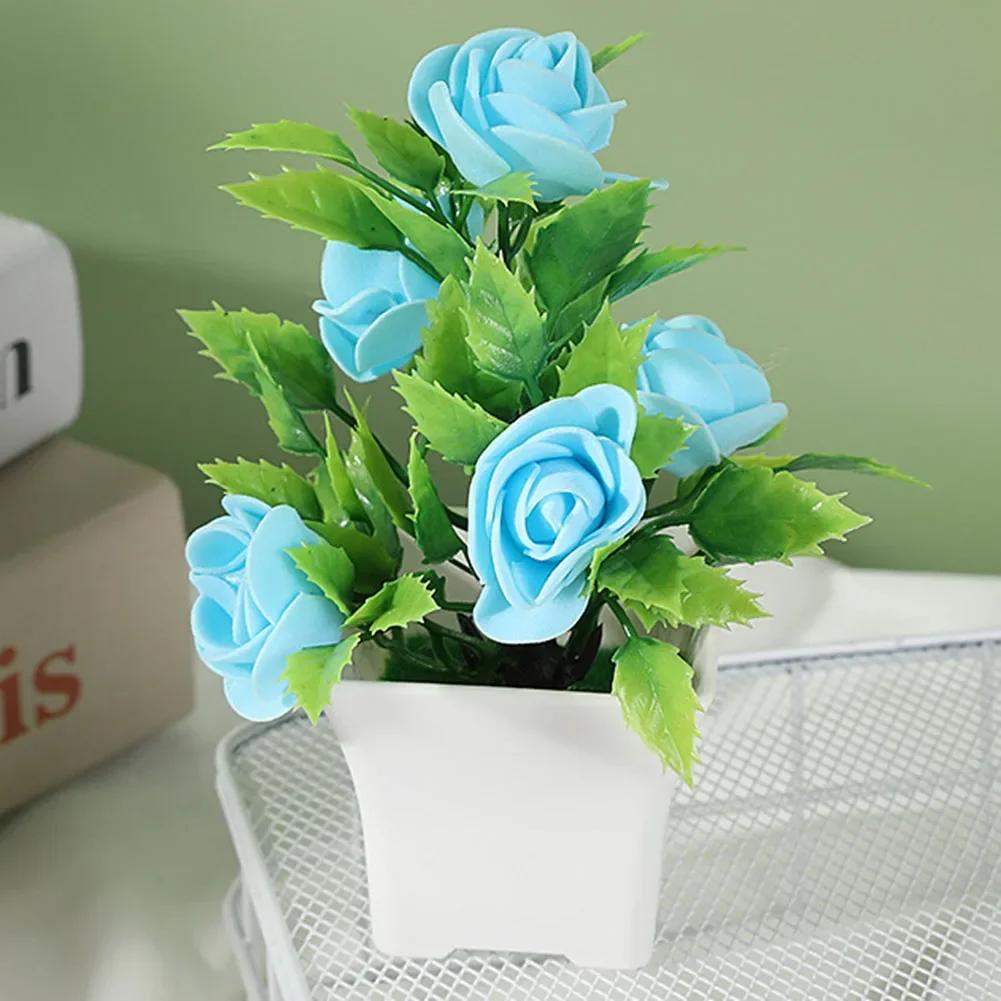 Simulated Potted Plant Artificial Rose Potted Plant Realistic Artificial Rose Bonsai Decor Set Vibrant Color For Home For Room