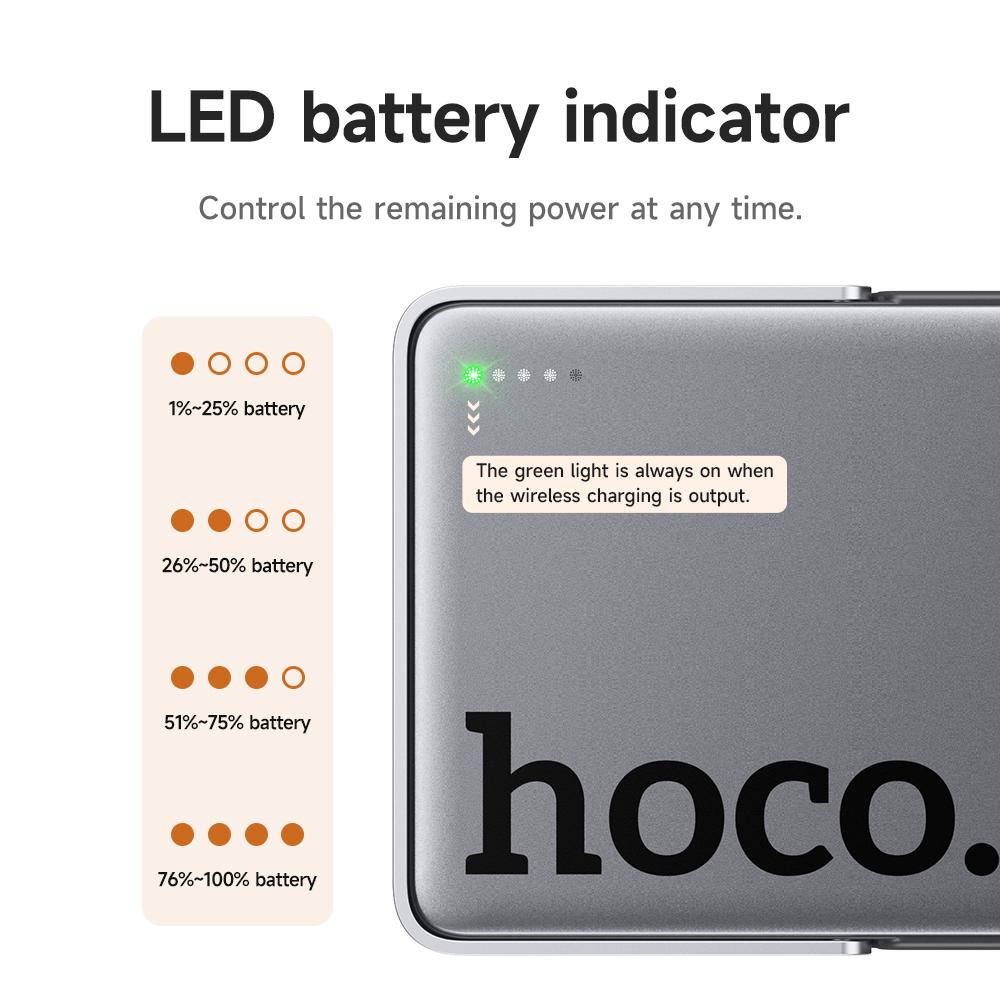 Hoco. Q36 5000mAh Magnetic Wireless Power Bank with PD20W & holder, lightweight&Compatible with MagSafe,led battery indicator