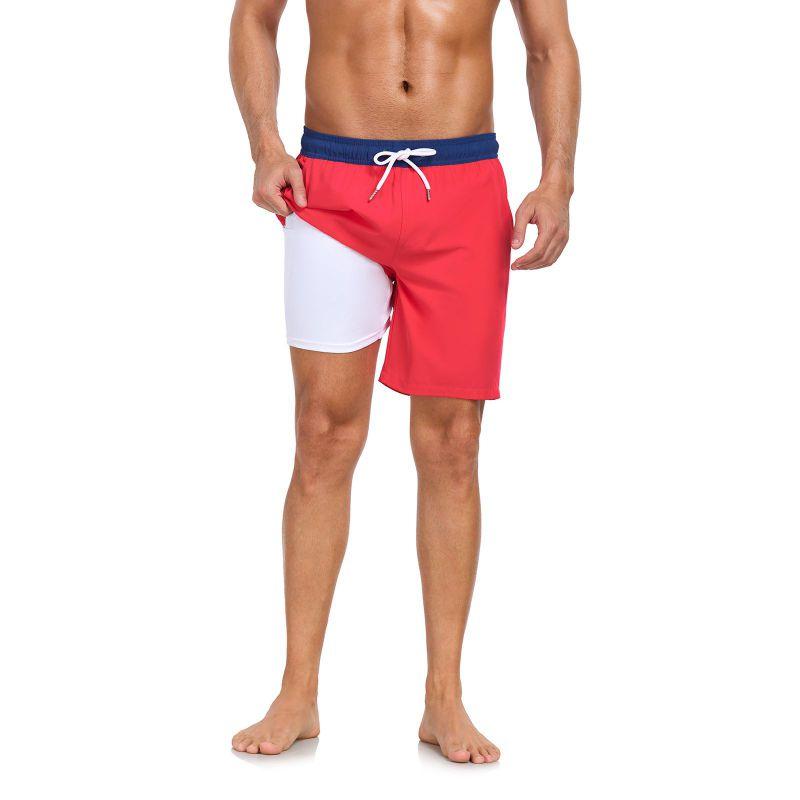 Men's Double-Layer Printed Beach Shorts Drawstring Swim Trunks