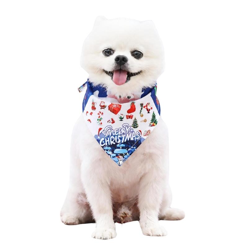 Holiday Pet Neckwear, Soft Christmas Neckerchief Cartoon Printed Dog Scarf Collar for Picture Days, Party Wear and Seasonal Style