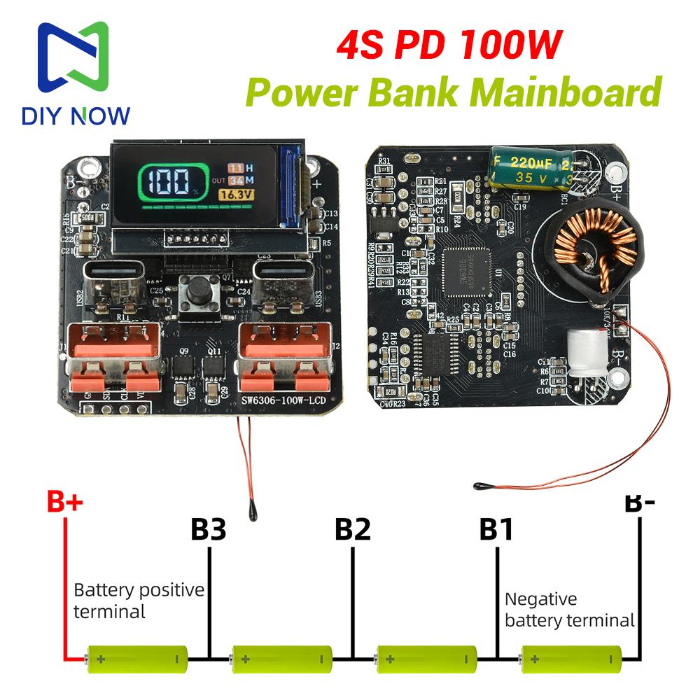 4S PD 100W Bidirectional Lithium Battery Fast Charger Module HD Color Screen Power Bank Mainboard Charge-Discharge