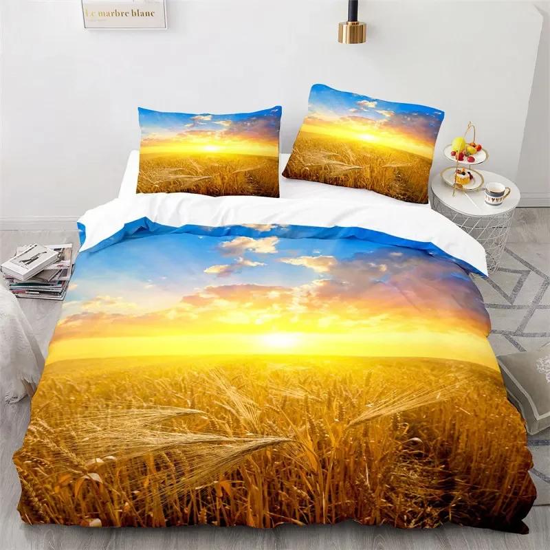 Gold Wheat Field Duvet Cover Natural Scenery Print Bedding Set Microfiber Twin Queen King Comforter Cover For Kids Adults Decor