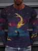 T-shirt a maniche lunghe con stampa 3D di tigre Primavera e Autunno Top casual quotidiano da uomo Moda urbana di strada T-shirt a maniche lunghe