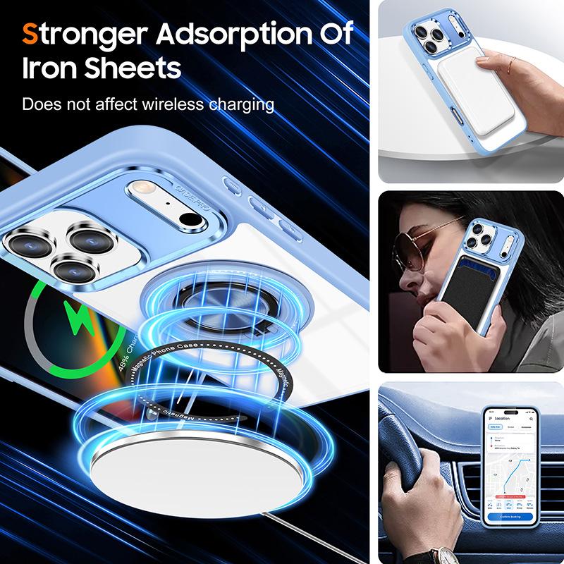 For IPhone17Pro Max Rotating Magnetic Stand 15 Mobile Phone Case for Apple 16 Transparent Mobile Phone Protective Case