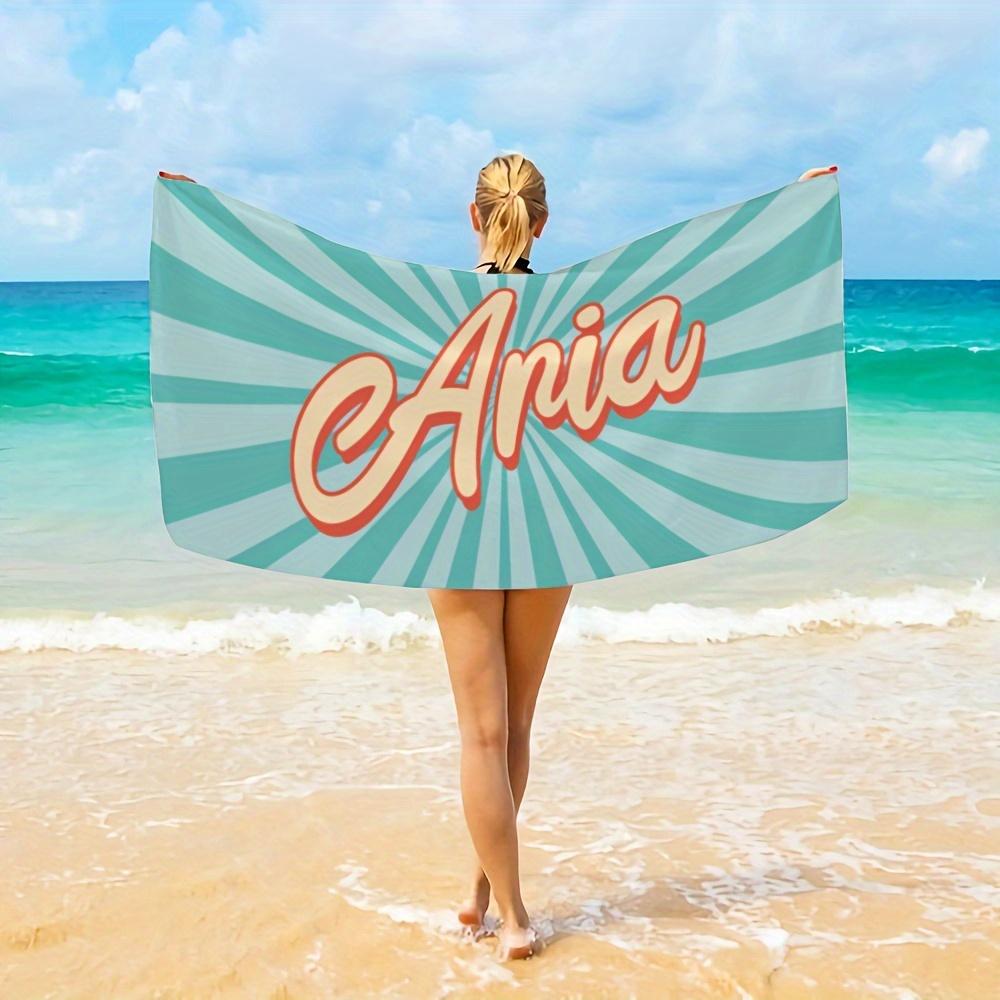 Personalized Striped Beach Towel Custom Name/Logo Microfiber Towel Thin Quick Dry Absorbent for Beach Swimming Yoga Bath Sports
