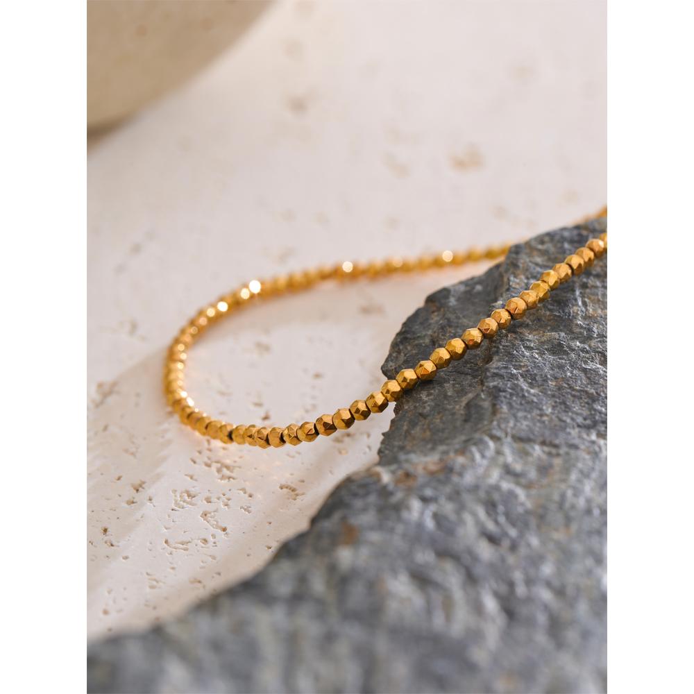 Yhpup Waterproof Stainless Steel Round Beads Chain Bracelet Bangle Daily Golden Wrist Charm Jewelry Wholesale Gift