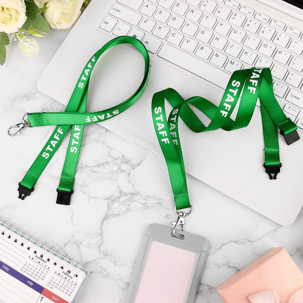 30 Pcs Safety Breakaway Staff Lanyards Pre Printed Green Neck Lanyard Staff Neck Strap With Swivel Plastic Clip And Safety Break