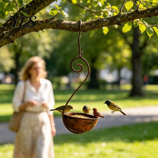 Bird Feeder Outdoor Hanging Feeder, Garden Metal with Curled Hook, Spiral Hook Decorative Wild for On Tree Branches Balcony Porch Vintage Style