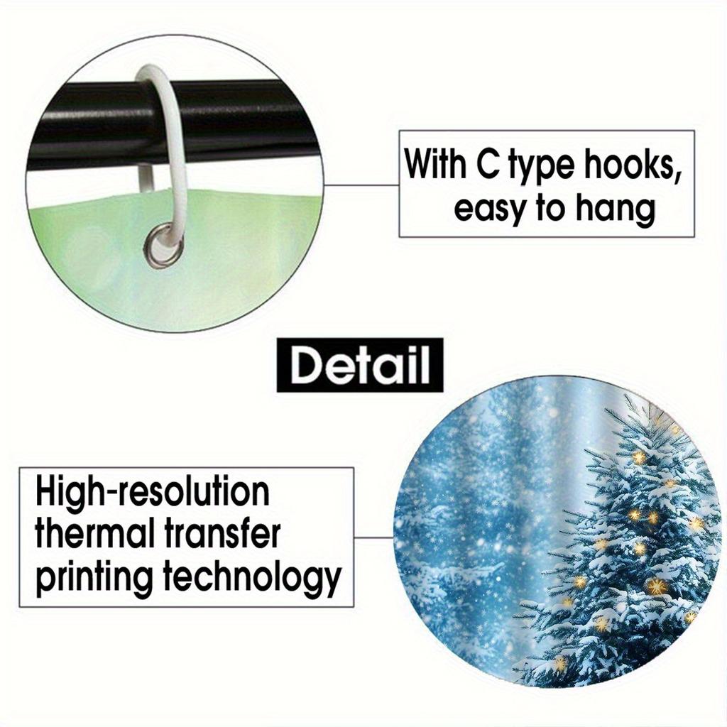 4-teiliges Badezimmer-Duschvorhang-Set Weihnachtsszene Wintermuster Badezimmervorhang mit 12 Haken Rutschfeste Teppiche Toilettendeckelmatte Badezimmerabtrennung