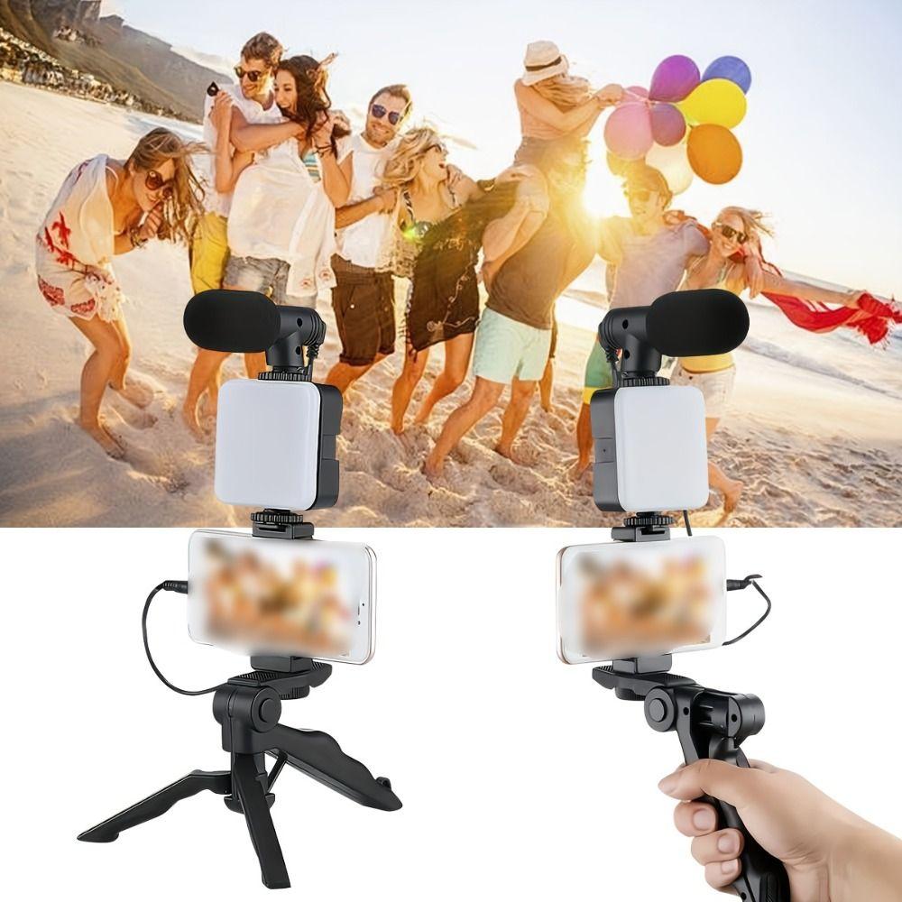 with Light and Microphone LED Fill Light Desktop Stand Set Live Streaming Holder  Interviews