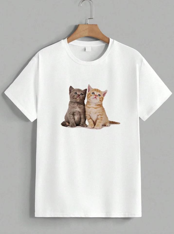 Cute Kittens T-Shirt Graphic Cat Lover Pet Animal Lover Tee Casual Cotton Unisex 2 2XL