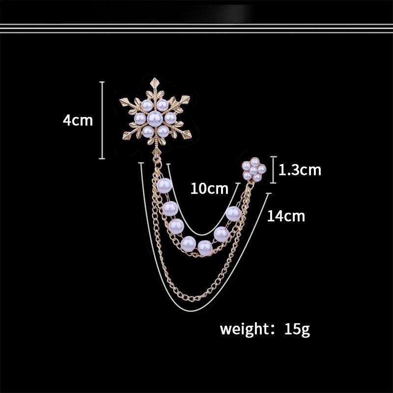 Diamond Studded, Ice Flower Pearl Snowflake Tassel Brooch, Women's Chain Snowflake Chest Flower, Korean Version Brooch, Pendant Accessories