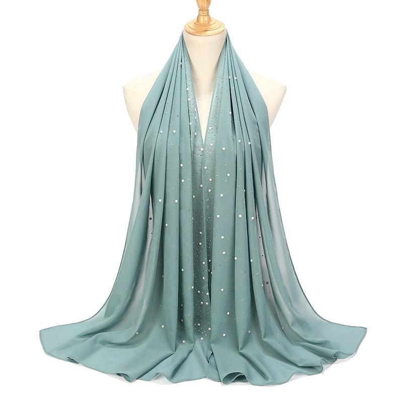 Imitation Pearls Rhinestones Scarves Shawls Women Long Scarf Neckerchief Tudung Bawal Veil Turban Bandana Muslim Hijab Headscarf