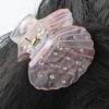 Hair Claw Shell Shape Rhinestones Inlaid Hair Clip Anti-slip Teeth Strong Grip Acrylic Small Hair Clip Styling Hair Accessory