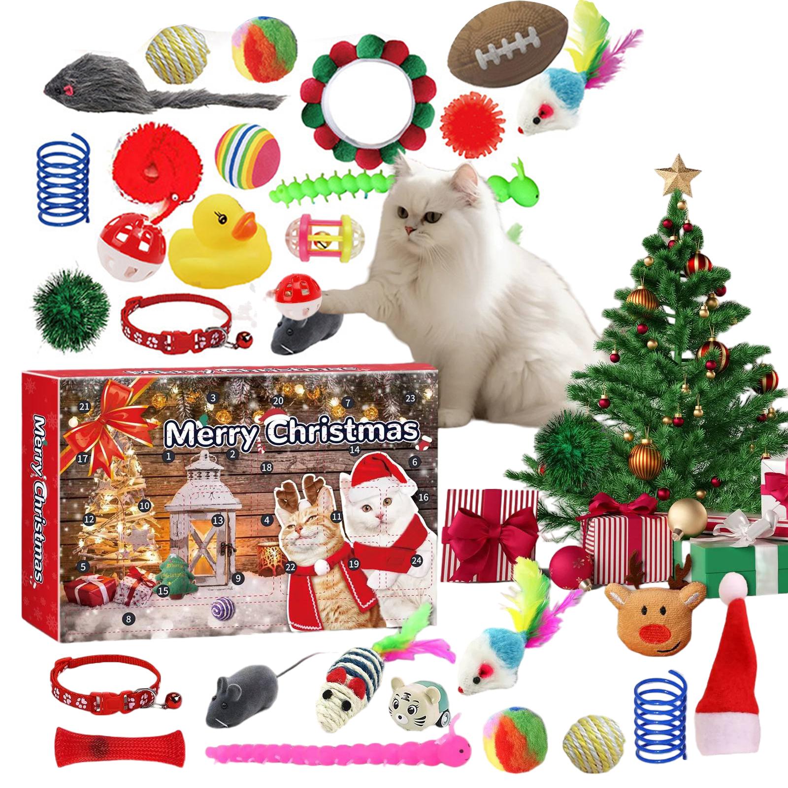 Cat 24 Days Christmas Countdown Calendar Holiday Countdown Calendar Surprise Present Box for Indoor Kitten Cats Pet Surprise Advent Calendar