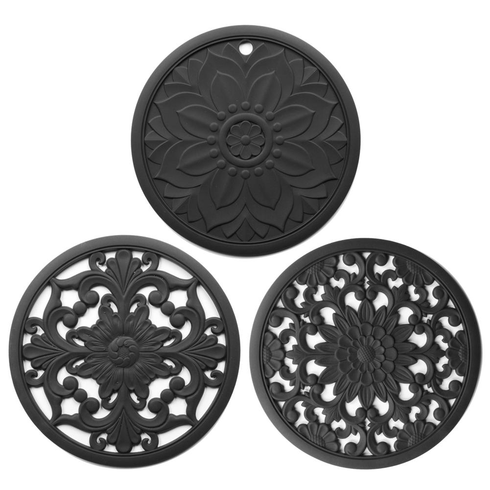 

3Pcs Non-Slip Silicone Pot Pads Hot Pads Coaster Kitchen Table Mat Placemat For Home Wedding Birthday Party Decoration 20cm чёрный