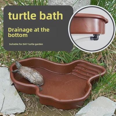 Turtle and Tortoise Water Basin: Semi-Aquatic Bath Tub & Moisturizing Climbing Decor for Pet Habitats, Ideal Landscaping Breeding Box.