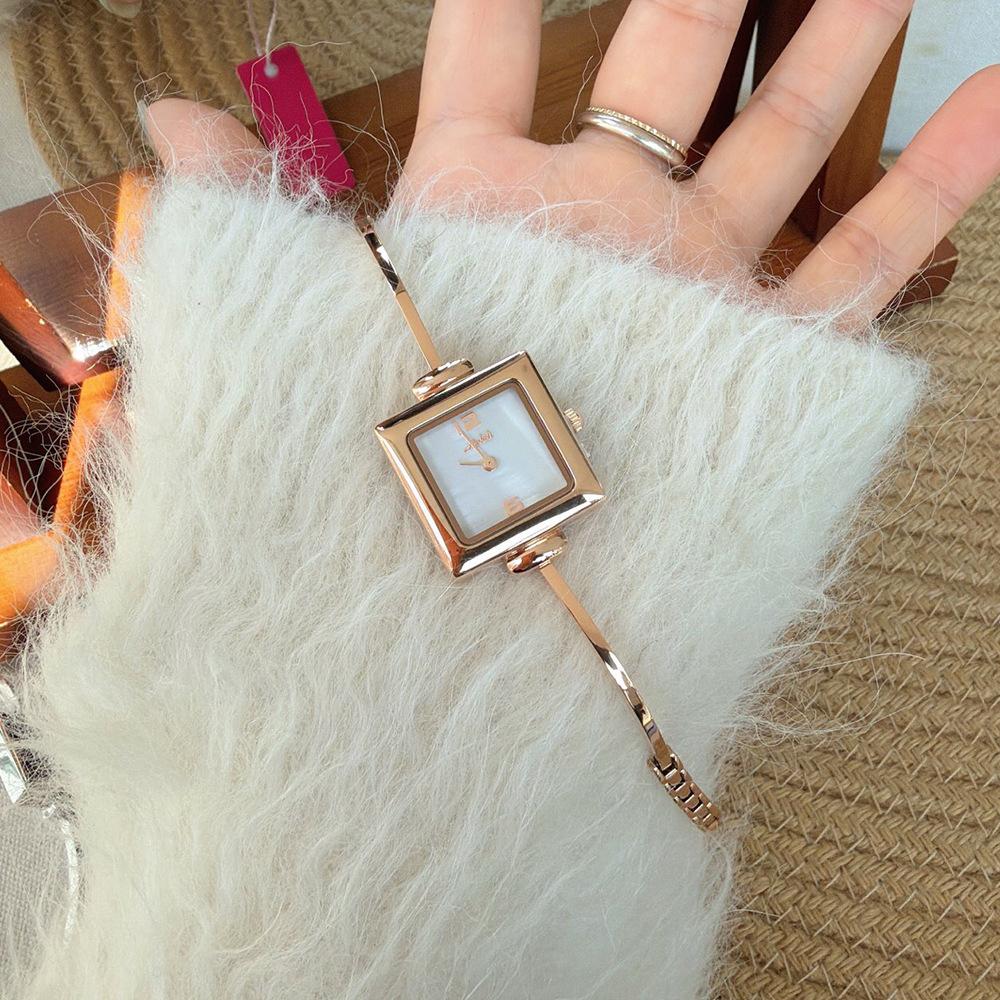 Square Steel Strap Bracelet Watch, Thin Strap Small Gold Watch Temperament Light Luxury Watch