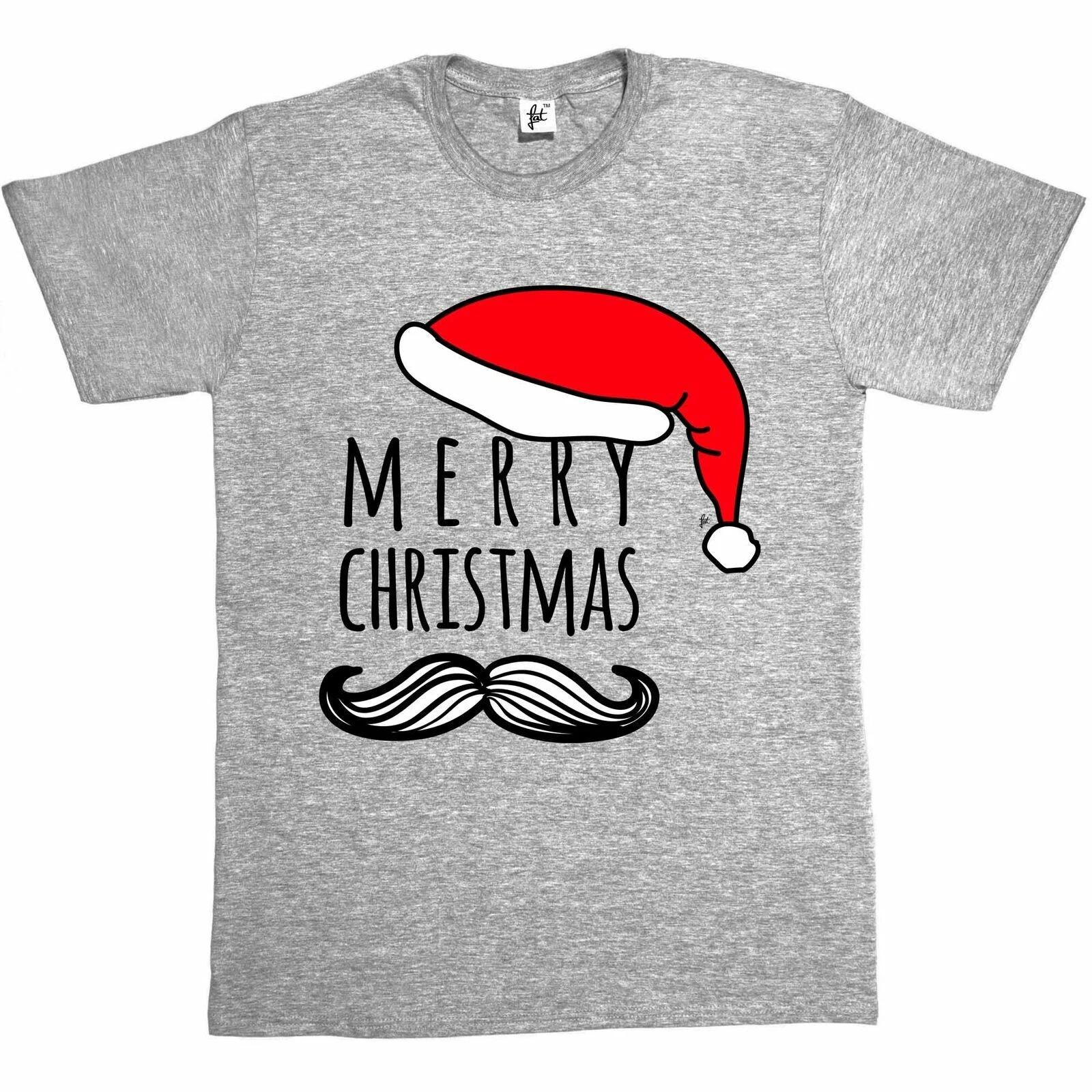Merry Christmas Vintage Moustache & Santa Hat Mens T-Shirt XXXL