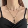 Fashion Retro Black Rhinestone Jesus Pendant Choker Necklace for Women Punk Vintage Double Layers Chain Neck Boho Zircon