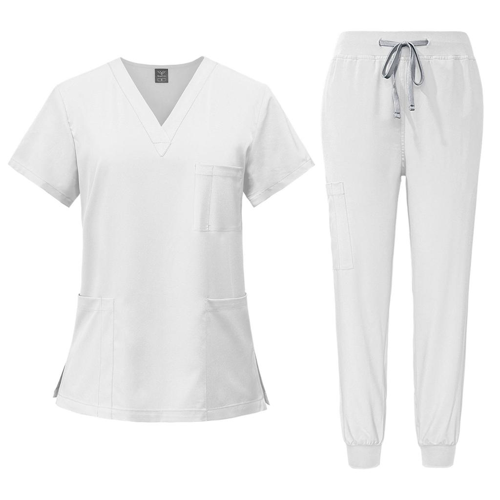 Unisex Beauty Salon Scrub Set: Short Sleeve, Stretch, ICU-Ready
