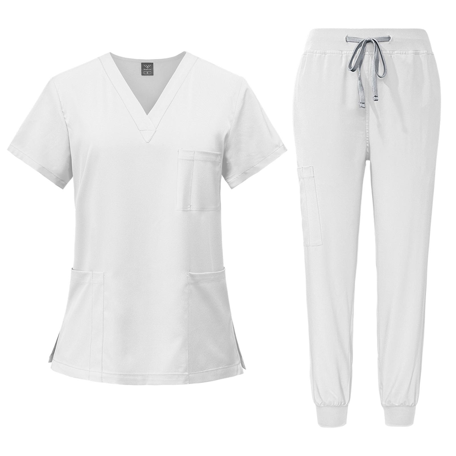 

Unisex Beauty Salon Scrub Set: Short Sleeve, Stretch, ICU-Ready S білий